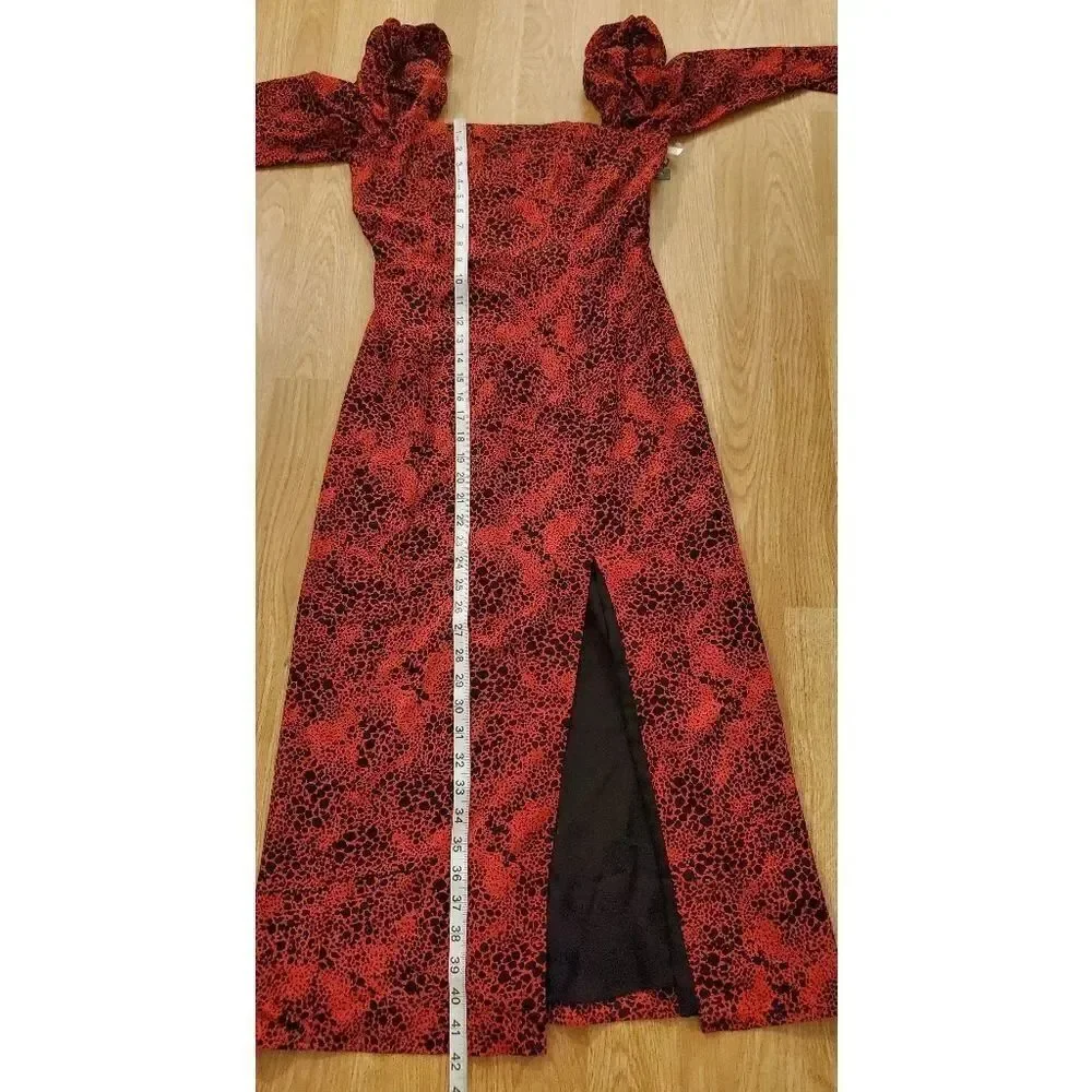 Leith Red Spatter Print Square Neck Midi Dress size Small - NEW